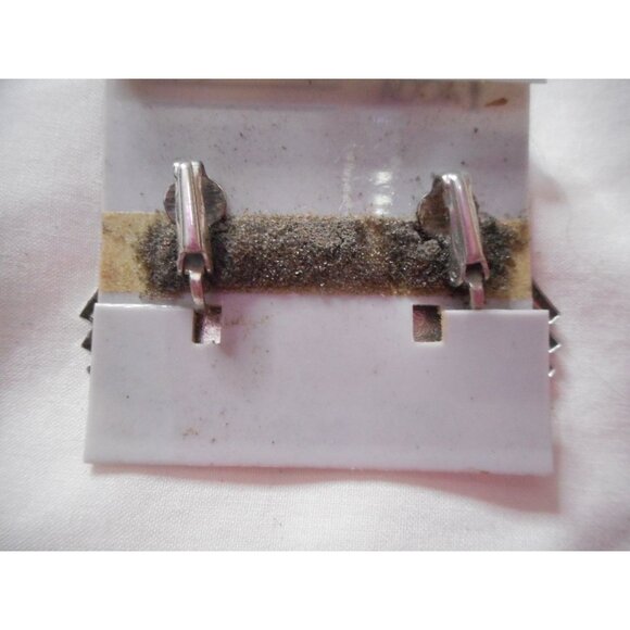 New Vintage clip on earrings silver with teal blue accent costume jewelry Unused - Picture 2 of 3